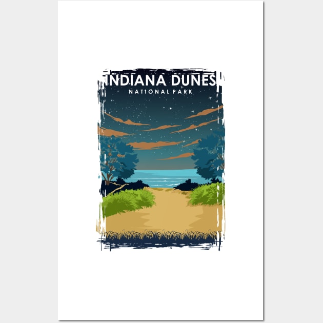 Indiana Dunes National Park at Night Vintage Mininimal Travel Poster Wall Art by jornvanhezik